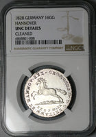 1828 NGC UNC Hannover 16 Groschen George IV German Britain Horse Silver Coin (25052001C)
