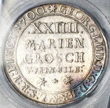 1700 ICG AU 53 Brunswick Hannover 24 Mariengroschen Wildman George I Ludwig German State Silver Coin (26011302C)