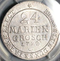 1792 PCGS AU 58 Brunswick Hannover 24 Mariengroschen George III Silver Coin POP 1/0 (25090601C)