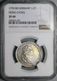 1776 NGC XF 40 Hesse-Cassel 1/2 Thaler Friedrich Sternthaler Silver Coin (25051301C)