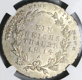 1814-A NGC AU 58 Prussia Thaler German State Taler Friedrich Wilhelm Berlin Mint Silver Coin (24090603C)