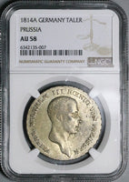 1814-A NGC AU 58 Prussia Thaler German State Taler Friedrich Wilhelm Berlin Mint Silver Coin (24090603C)
