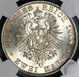 1888-A NGC MS 63 Prussia 2 Mark Friedrich III Germany State Silver Coin (23062503C)