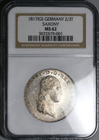 1817 NGC MS 62 Saxony 2/3 Thaler German State Friedrich 60k Coin (25042902C)