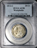 1812-C PCGS AU 58 Westphalia 20 Centimes German Napoleon France Occupation Coin POP 1/1 (26052202C)