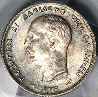1910 PCGS MS 64 Greece 1 Drachma George Paris Mint State Silver Coin (24042402C)