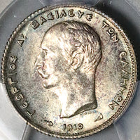 1910 PCGS MS 64 Greece 1 Drachma George Paris Mint State Silver Coin (24042402C)