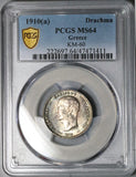 1910 PCGS MS 64 Greece 1 Drachma George Paris Mint State Silver Coin (24042402C)