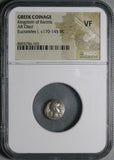 170 NGC VF Greek Bactria Kingdom AR Obol Eukratides I Megas Silver (26051602C)