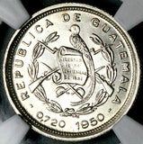 1950 NGC MS 65 Guatemala 10 Centavos Quirigua Monolith Gem Silver Coin (26051801C)