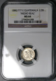 1880/777 NGC MS 64 Guatemala 1/2 Medio Real Overdate Mint Error Silver Coin POP 2/0 (25112301C)