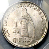 1929 PCGS MS 64 Guatemala 1/4 Quetzal Bird Silver Coin POP 1/1 (26061701C)