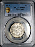 1929 PCGS MS 64 Guatemala 1/4 Quetzal Bird Silver Coin POP 1/1 (26061701C)