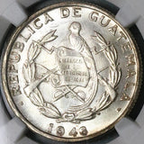 1946 NGC MS 65 Guatemala 1/4 Quetzal Bird Silver Mint State Gem Coin (23071701C)