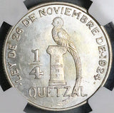 1947 NGC MS 65 Guatemala 1/4 Quetzal Bird Mint State Gem Silver Coin (24041803C)