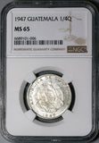 1947 NGC MS 65 Guatemala 1/4 Quetzal Bird Mint State Gem Silver Coin (24041803C)