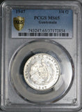 1947 PCGS MS 65 Guatemala 1/4 Quetzal Bird Mint State Gem Silver Coin (25122004C)
