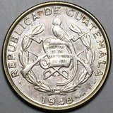1948 Guatemala 1/4 Quetzal Bird AU Lustrous Silver Coin (23123106R)