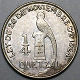 1948 Guatemala 1/4 Quetzal Bird AU Lustrous Silver Coin (23123106R)
