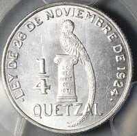 1949/8 PCGS MS 65 Guatemala 1/4 Quetzal Bird Silver Coin 25k POP 3/0 (25061802C)