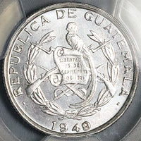 1949/8 PCGS MS 65 Guatemala 1/4 Quetzal Bird Silver Coin 25k POP 3/0 (25061802C)