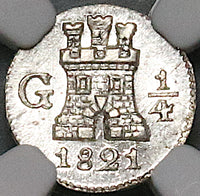 1821 NGC MS 66 Guatemala 1/4 Real Spain Colonial Silver Coin (24022401C)