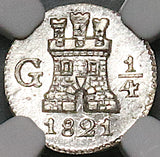 1821 NGC MS 66 Guatemala 1/4 Real Spain Colonial Silver Coin (24022401C)