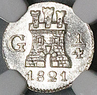 1821 NGC MS 66 Guatemala 1/4 Real Spain Colonial Silver Coin (24022401C)