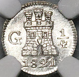 1821 NGC MS 66 Guatemala 1/4 Real Spain Colonial Lion Silver Coin (24070603C)