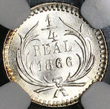1866 NGC MS 66+ Guatemala 1/4 Real Lion GEM Mint State Silver Coin POP 1/2 (20032304D)