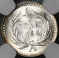 1866 NGC MS 66+ Guatemala 1/4 Real Lion GEM Mint State Silver Coin POP 1/2 (20032304D)