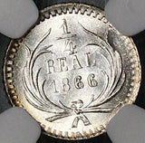 1866 NGC MS 66+ Guatemala 1/4 Real Lion GEM Mint State Silver Coin POP 1/2 (20032304D)