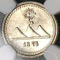 1875-P NGC MS 66 Guatemala 1/4 Real Volcanos Sun Gem Silver Coin (25081001C)