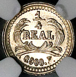 1875-P NGC MS 66 Guatemala 1/4 Real Volcanos Sun Gem Silver Coin (25081001C)