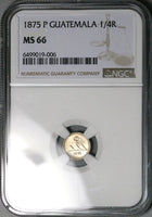 1875-P NGC MS 66 Guatemala 1/4 Real Volcanos Sun Gem Silver Coin (25081001C)