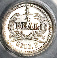 1876-P PCGS MS 67 Guatemala 1/4 Real Silver Volcano Scarce GEM Coin (24012601C)