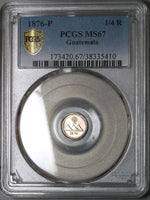 1876-P PCGS MS 67 Guatemala 1/4 Real Silver Volcano Scarce GEM Coin (24012601C)
