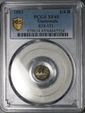 1883 PCGS XF 45 Guatemala 1/4 Real Volcanoes RARE Silver Coin POP 1/0 (26041401C)