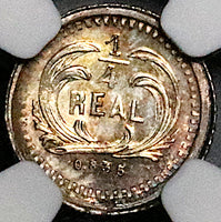 1885 NGC MS 65+ Guatemala 1/4 Real Volcanoes Key Silver Gem BU Coin POP 1/1 (20032302D)