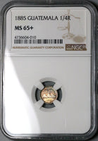 1885 NGC MS 65+ Guatemala 1/4 Real Volcanoes Key Silver Gem BU Coin POP 1/1 (20032302D)