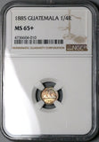 1885 NGC MS 65+ Guatemala 1/4 Real Volcanoes Key Silver Gem BU Coin POP 1/1 (20032302D)