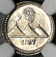 1887 NGC MS 65 Guatemala 1/4 Real Lion Volcanos Sun Gem Silver Coin POP 1/0 (25081002C)