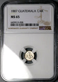 1887 NGC MS 65 Guatemala 1/4 Real Lion Volcanos Sun Gem Silver Coin POP 1/0 (25081002C)