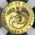 1943 NGC MS 64 Guatemala 1 Centavo Quetzal Bird Key Date Coin (24101501C)