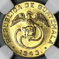 1943 NGC MS 64 Guatemala 1 Centavo Quetzal Bird Key Date Coin (24101501C)