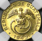 1943 NGC MS 64 Guatemala 1 Centavo Quetzal Bird Key Date Coin (24101501C)