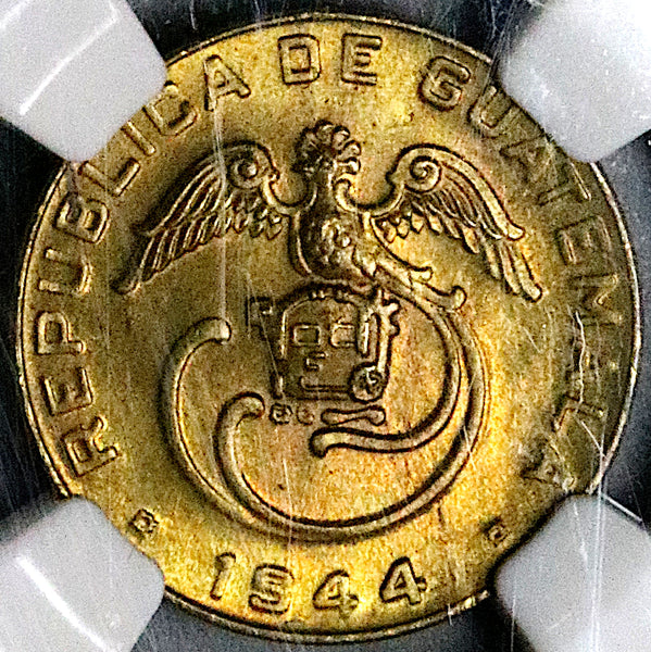 1944 NGC MS 65 Guatemala 1 Centavo Quetzal Bird Maya Mint State Coin (23122001C)