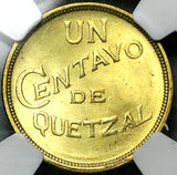 1947 NGC MS 65 Guatemala 1 Centavo de Quetzal Gem Coin POP 5/0 (25112302C)