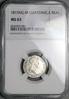 1815 NGC MS 63 Guatemala 1 Real Ferdinand VII Spain Colonial Silver Coin (25041701C)