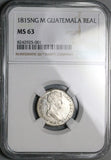 1815 NGC MS 63 Guatemala 1 Real Ferdinand VII Spain Colonial Silver Coin (25041701C)